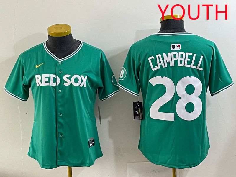 Youth 2025 Boston Red Sox 28 Campbell Dark Green Joint Name Nike MLB Jersey style 1